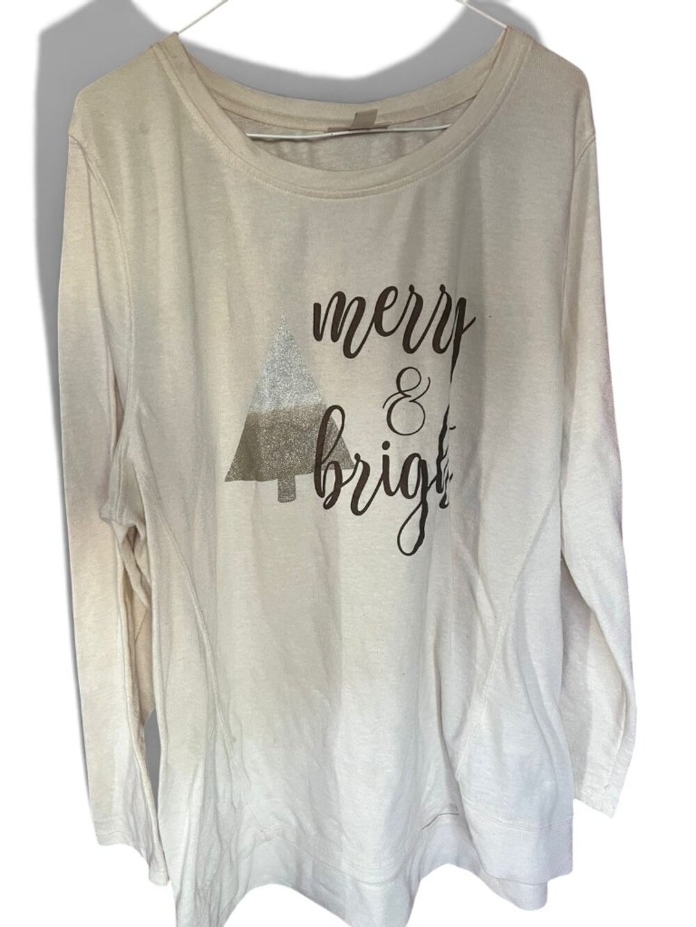 Style & Co Women's Merry & Bright Christmas Sweatshirt Cream Size XXL
